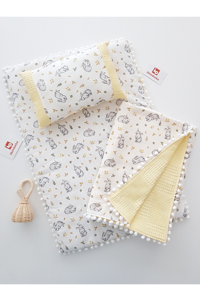 ib ilkimbebe طقم بطانية أرنب للأطفال، وسادة، موسلين، وسادة أطفال، حديثي الولا...