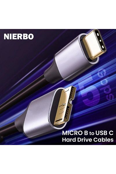 Choice كابلات محرك الأقراص الصلبة NIERBO USB C إلى Micro B بطول 2 متر، كابل USB 3.0 Type C Male إلى Micro B Male مضفر