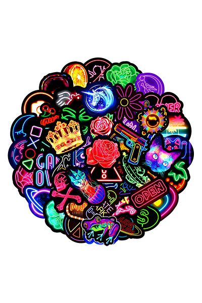 Choice 100pcs 50/100pcs Neon Light Stickers For Skateboard Laptop Luggage Phone Case Car Motorcycle Bike Co