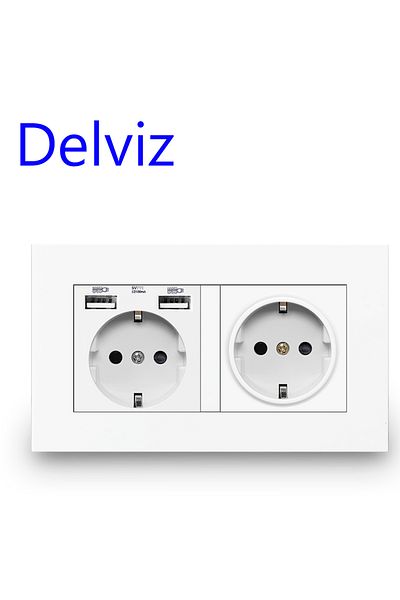 Choice مقبس طاقة مزدوج من Delviz باللون الأبيض، منفذ شحن منزلي، هيكل من الفولاذ، معيار الاتحاد الأوروبي 16 أمبير 220 فولت