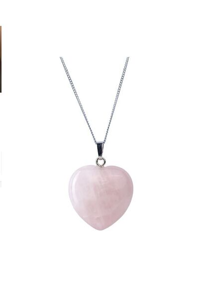 Zodyak Doğal Taş Pink Quartz Necklace Love Stone (HEART)