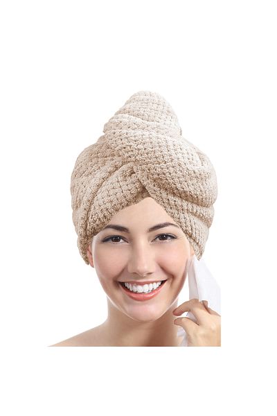 Choice Khaki Solid Color Hair Towel Textured Dry Hair Cap 9.8 "x 25.5" Absorbent Hair Towel Wrap For Button