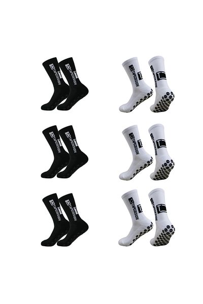 parypary Pro Soccer Terry Socks - 6 ζευγάρια αντιολισθητική σόλα σιλικόνης, 3 λευκές και 3 μαύρες