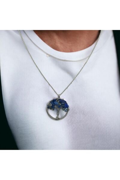 Zodyak Doğal Taş Natural Stone Tree of Life Lapis Stone Pendant Non-Tarnishin...