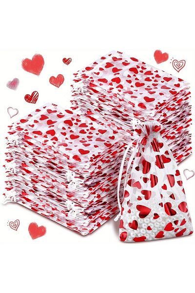 Choice 9x12cm-3.5x4.7in 100pcs 100pcs Valentines Day Organza Bags Drawstring Organza Jewelry Pouches Bulk W