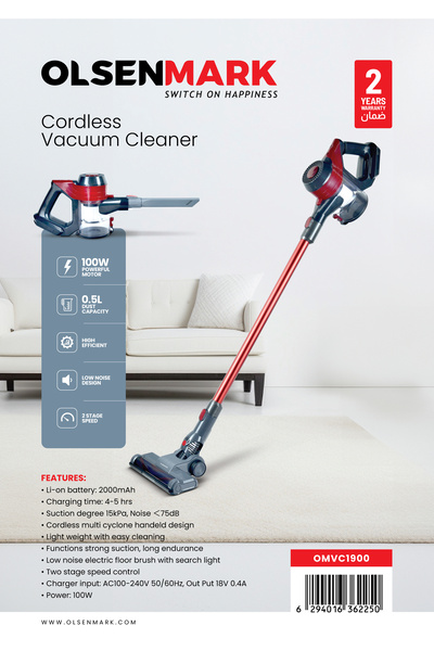 Olsenmark 100 W Handheld Stick Vacuum Cleaner- OMVC1900/ 0.5 L Dust Bag Capacity