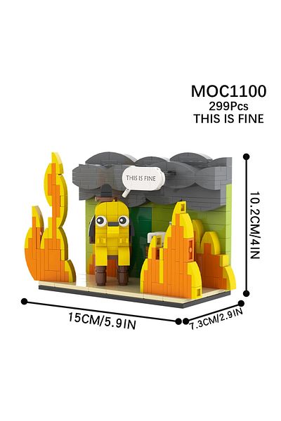 Choice Paper Instruction No Box 299pc Moc This Is Fine Dog Building Block Kit Cartoon Fire Meme Vignette Ho