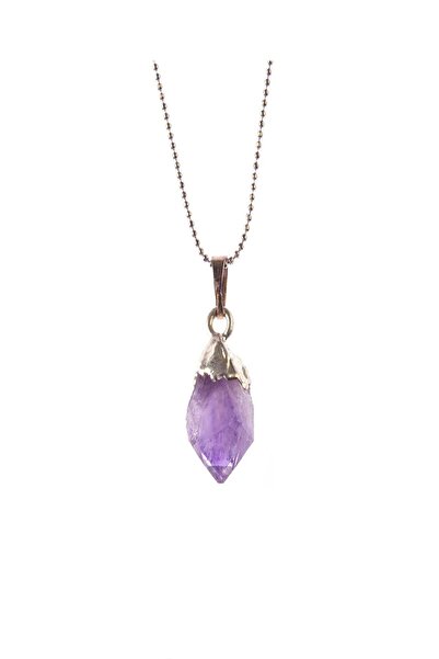 LADIN DOGALTAŞ Natural Unprocessed Raw Amethyst Stone Necklace (Chain Included)