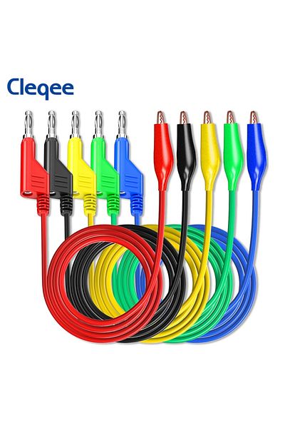 CLEQEE 1m P1044 P1044 5pcs 4mm Stackable Banana Plug To Alliagtor Clip Test Leads Crocodile Clamps D