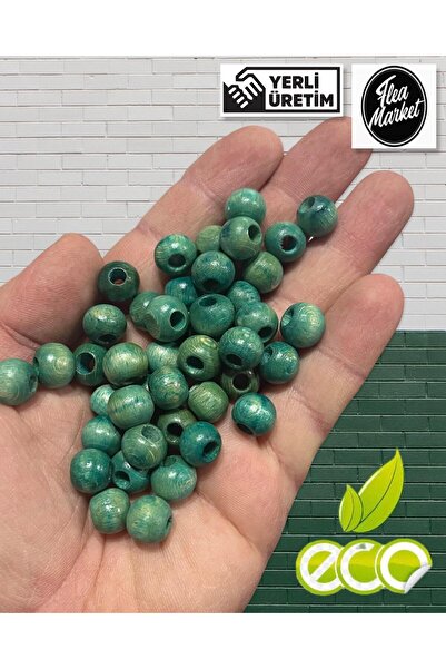 Flea Market Економічний пакет 1 кг 10 мм дерев'яних намистин - ТУРКУАЗ - (сер...