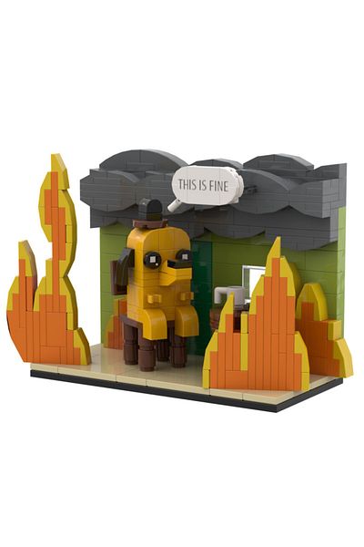 Choice Paper Instruction No Box 299pc Moc This Is Fine Dog Building Block Kit Cartoon Fire Meme Vignette Ho