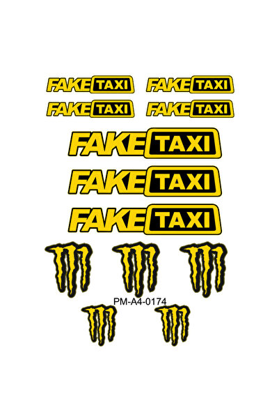 PROMOT FAKE TAXI TASARIMLI EKİPMAN KASK MOTOSİKLET STİCKER SETİ 01