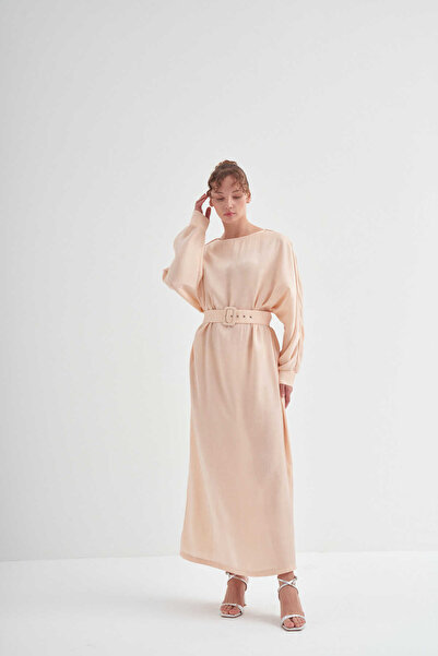EMNORA Diana Kemerli Elbise Pudra