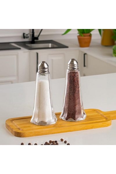 STOREMAX Efshopx 15332 Set of 2 Glass Body Metal Chrome Lid Salt and Pepper Shakers - Spice and Pepper Shakers Set