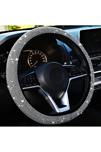 Choice غطاء عجلة قيادة سيارة أبيض لامع مع أحجار الراين الكريستالية المتلألئة ...