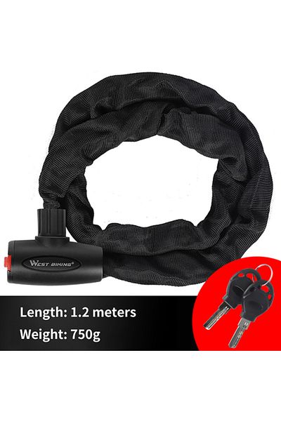 West Biking 1.2m Length Anti-theft Bicycle Lock Mtb Road Bike Safety Chain Lock With 2 Keys Outdoor