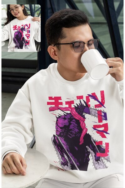 Fuddy Moda Оверсайз-светр без капюшона з принтом Chainsaw Man, унісекс, з вел...