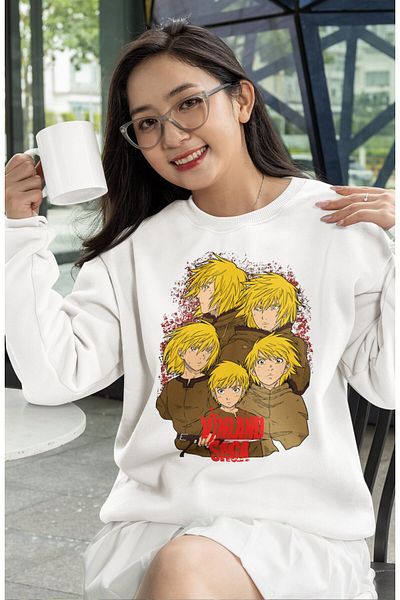 Fuddy Moda Hanorac oversize Vinland Saga Thorfinn cu imprimeu fără glugă, hanorac unisex Anime Crewneck