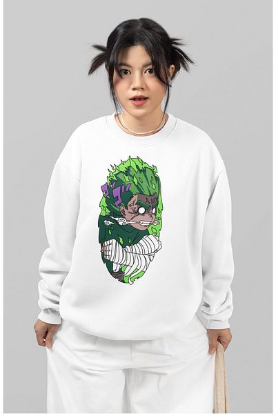 Fuddy Moda Hanorac oversize fără glugă cu imprimeu Rock Lee - unisex Naruto Anime tematic Crewneck