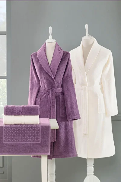Özdilek Blossom Happy Family Bathrobe Set - Plum Cream Colored