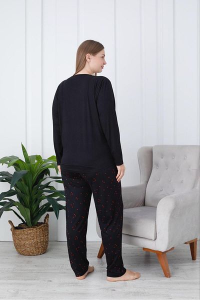 Temporium Women's Milan Fabric Large Size Curve Printed Patterned 1St Quality Bamboo Long Sleeve Pajamas Set