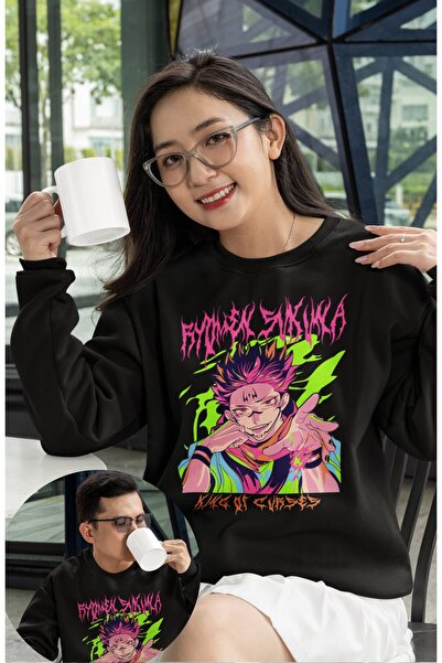 Fuddy Moda Oversize kroj JJK Sukuna Štampano Dukserica bez kapuljače, unisex ...