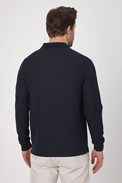 Frappoli Ανδρικό μπλουζάκι Lewin Navy Blue 100% βαμβακερό βάφλα που δεν τραβάει, ελαστικό ύφασμα με λεπτή εφαρμογή μακρυμάνικο μπλουζάκι πόλο