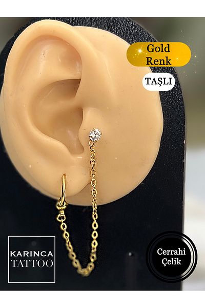 Karınca Piercing Gold Gold Color Hoop Jewelled Piercing Helix Flat Conch Orbital Tragus Earlobe Earrings