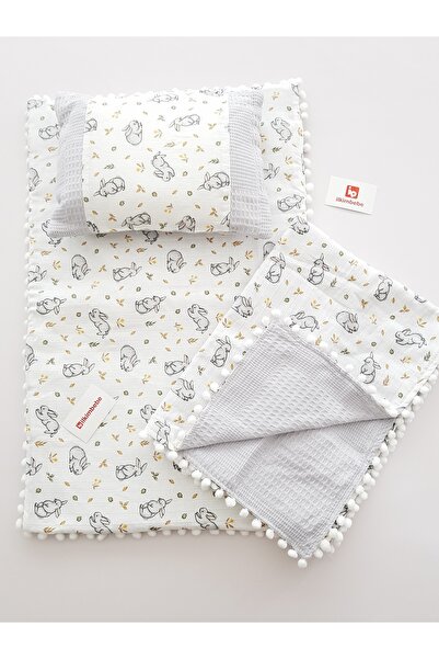 ib ilkimbebe طقم بطانية أرنب للأطفال، وسادة، موسلين، وسادة أطفال، حديثي الولا...