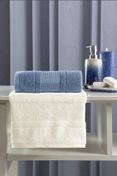 Özdilek Blossom Happy Family Bathrobe Set - Cream Color and Indigo