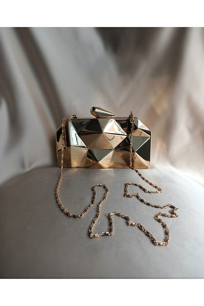 Gül Karatekin Women's Light Silver Metal Clutch Hand Portfolio Bag