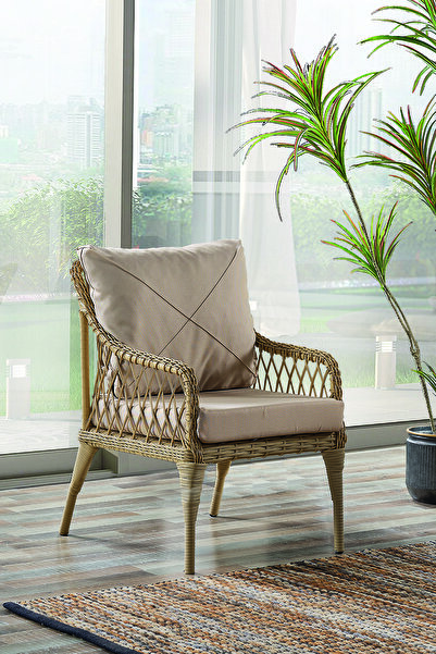 Evdemo Joy Rattan Puflu Bahçe Balkon Takımı 3+1+1+Camlı Masa Cappuccino