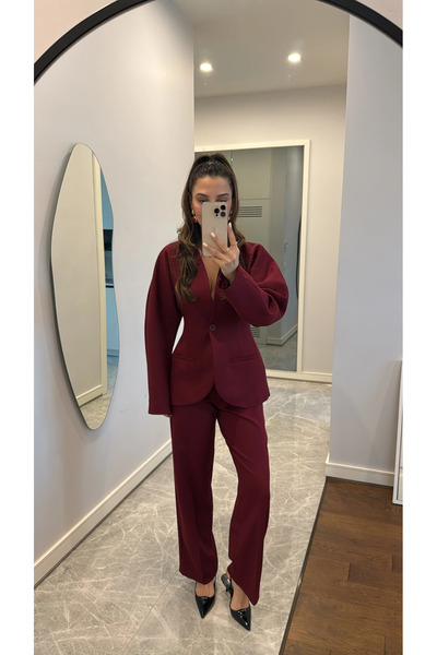 My Blog Burgundowy Lorah Waist Seated Jacket Pants Set - 2025129