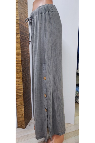 Sosyete Kaplumbağa Muslin Cotton Large Wooden Button Large Size Designer Pants