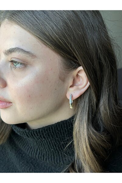 Serenity Atelier Yeni Sezon Zirkon Taşlı Gold Spiral DetaylI Silver Halka Küpe