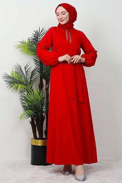 GİZ AGİYİM Red Chain Button Dress