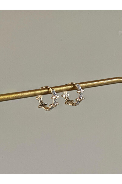 Serenity Atelier Yeni Sezon Gold Shiny Küçük Halka Dera Zirkon Taşlı Küpe