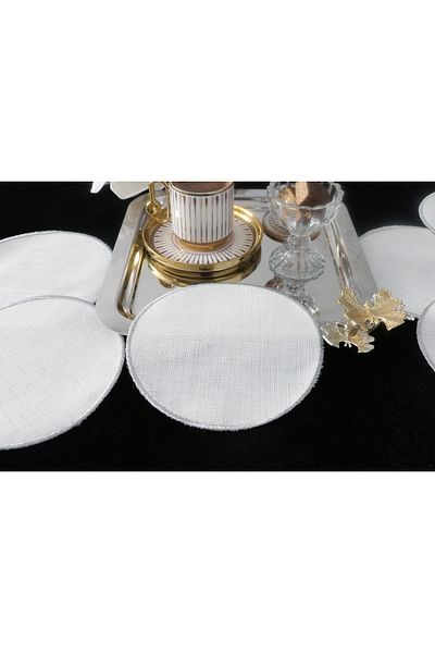 PLT Design 6-Piece Edge Detailed Round Linen Linen Coffee Side Cocktail Presentation Napkin