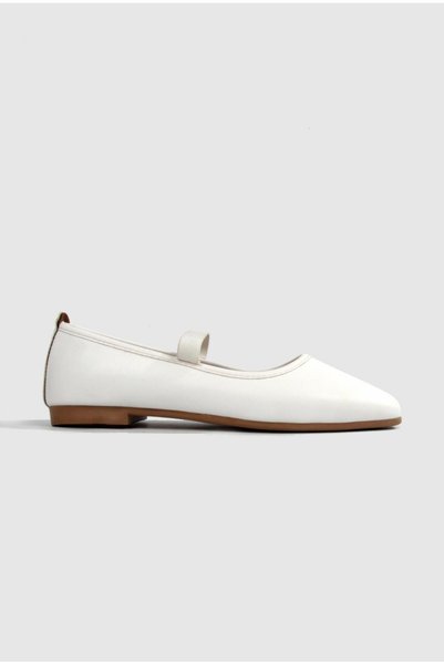 ayselin moda Women's White Ballerina Banded Elastic Daily Ballerina Casual Shoes