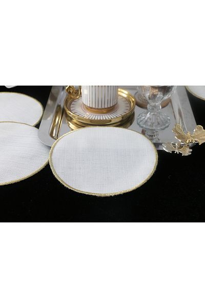 PLT Design 6-Piece Edge Detailed Round Linen Linen Coffee Side Cocktail Presentation Napkin