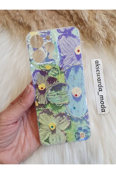 Aksesuarda Moda Xiaomi Redmi 12 Compatible Hologram Flowers Case