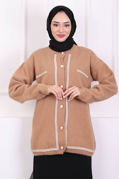 İmajButik Ζακέτα πλεκτή Angora με κουμπιά μπισκότου