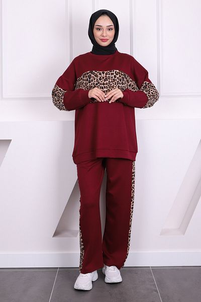 İmajButik Κοστούμι παντελόνι μπορντό Leopard Modal Tunic