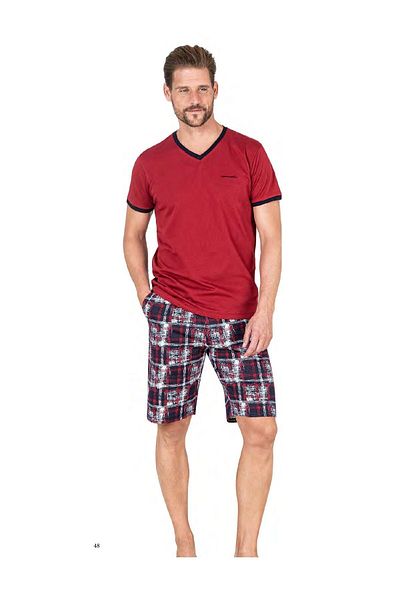 Pierre Cardin 6040 Costum de pijama pentru bărbați cu mâneci scurte și pantaloni scurți - roșu claret