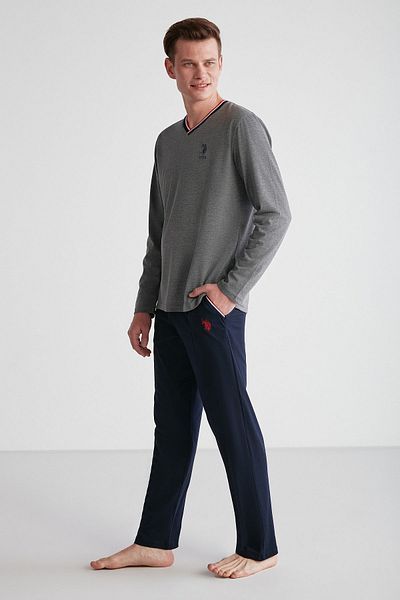 U.S. Polo Assn. U.S. Polo Assn. 18752 Set de pijamale pentru bărbați cu mânecă lungă și decolteu în V