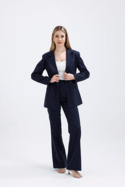 Abay Women's Striped Lined Blazer Jacket Pants Set