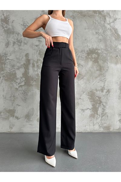BROWSER Women's Black High Waist Velcro Fabric Trousers
