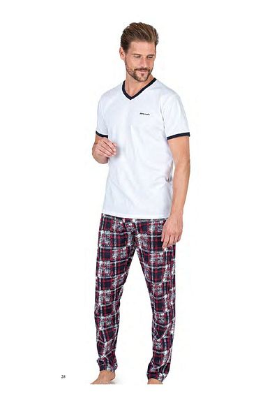 Pierre Cardin 6046 Men's Short Sleeve Combed Cotton Pajama Set-White