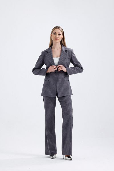 Abay Women's Striped Lined Blazer Jacket Pants Set