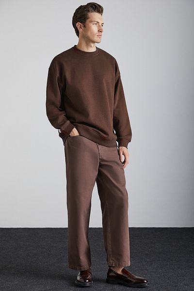 GRIMELANGE Tokyo Men's Fleece Inside Soft Organic Cotton Oversize Brown Sweatshirt with Back Label Detail